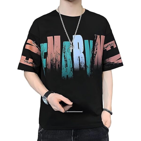 Men's Casual Printed Round Neck, Oversized Longline Drop T-Shirt
